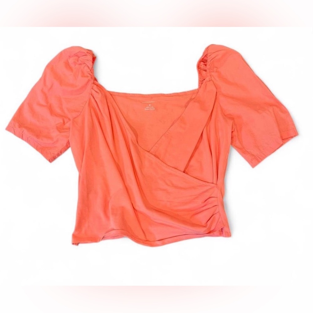 NWT Anthropologie Coral Puff-Sleeve Wrap Blouse Cottagecore Boho Spring M